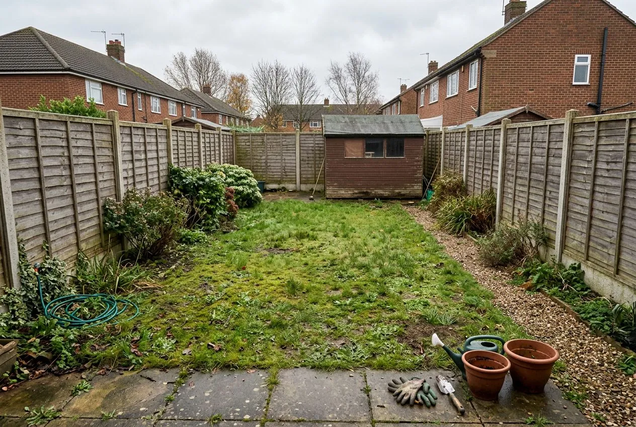 An ordinary back garden before its AI redesign